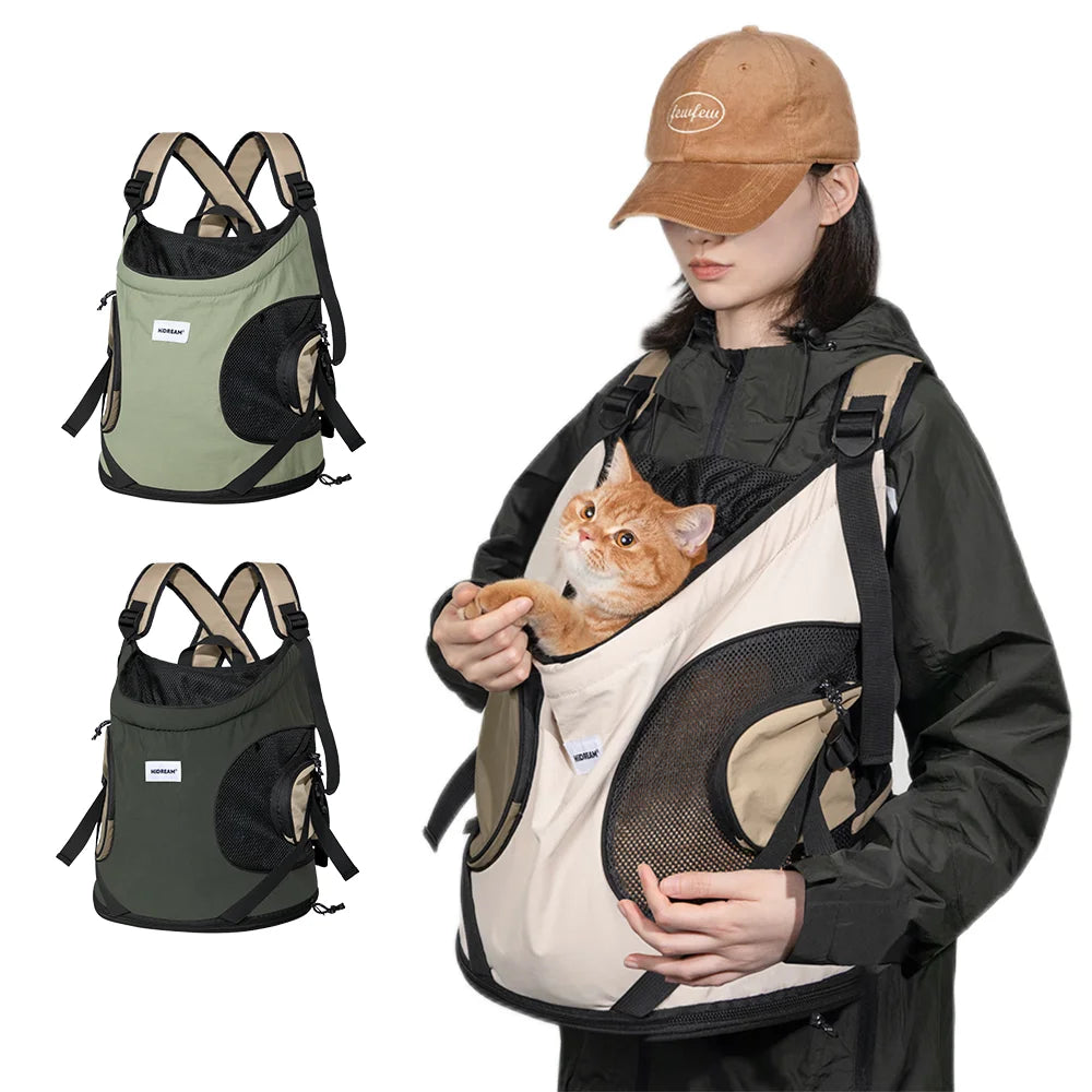 Dog Carrier Breathable Canvas Portable Cat Small Backpack Pet Front Cross Shoulder Strap Puppy Kitten Travel Chest Sling Bag